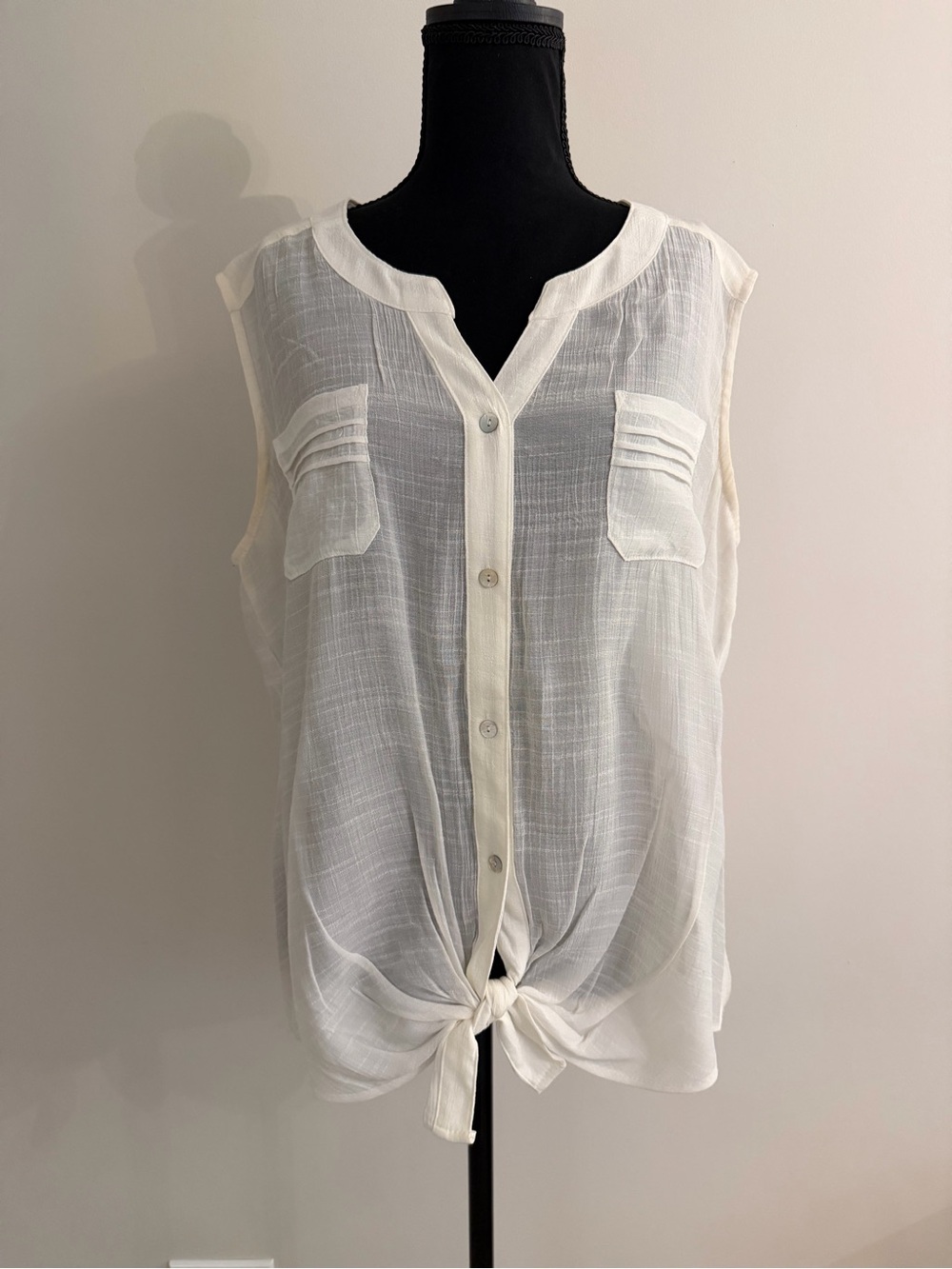 AB Studio White Sleeveless Tie-Front Button Down Shirt
